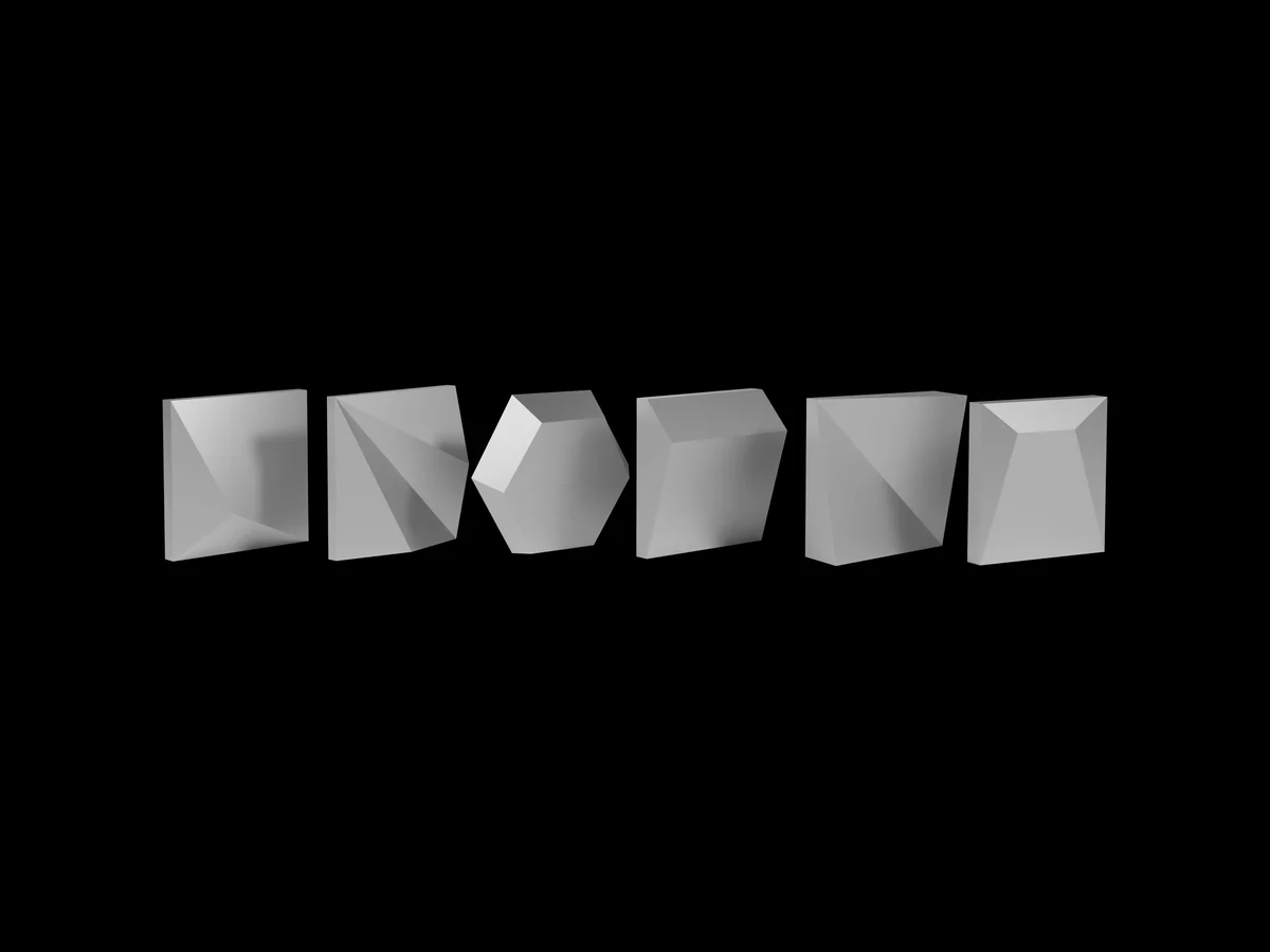 Folded ACM blocks on a black background
