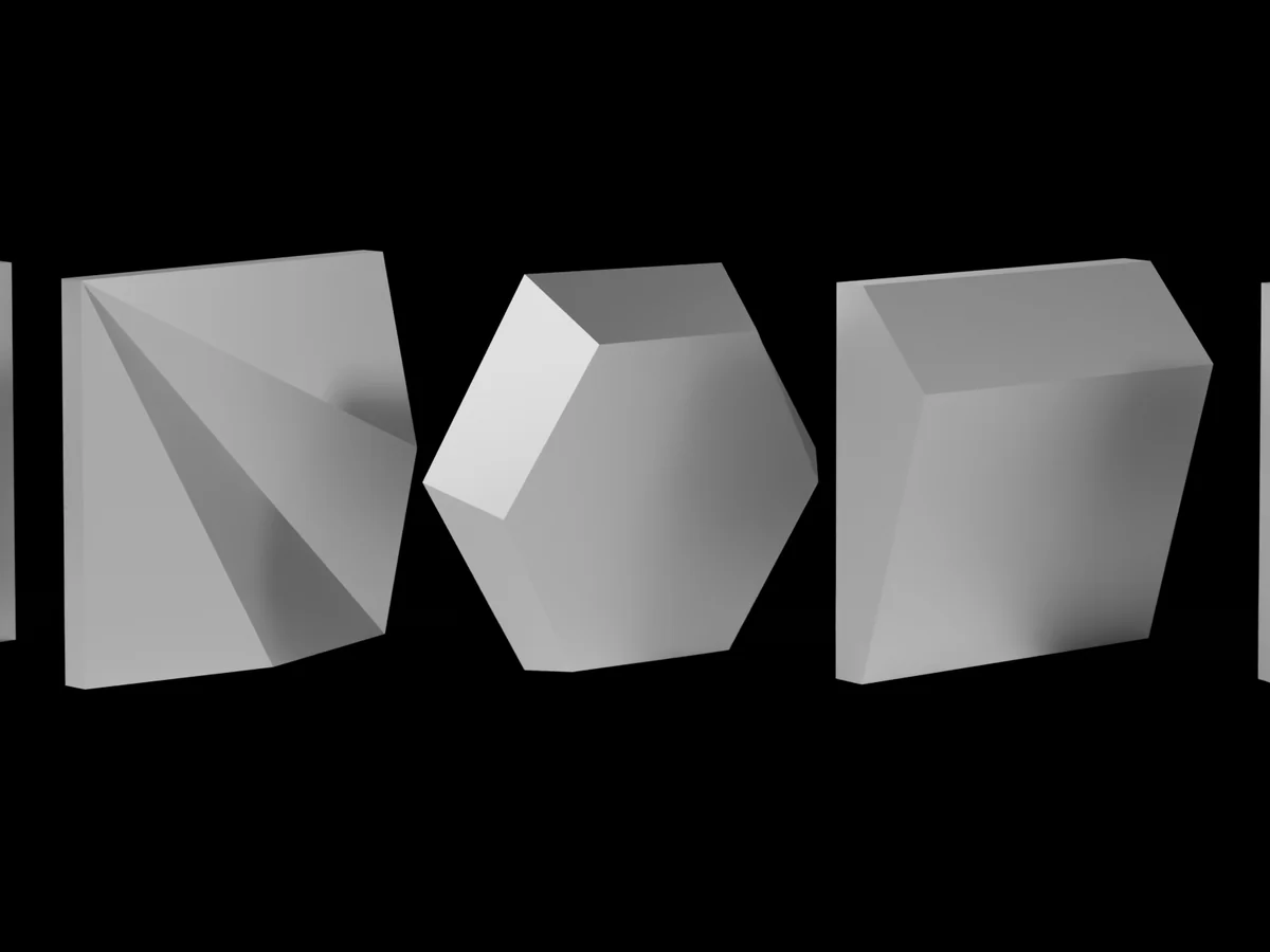 A single white folded ACM block isolated on black, side light revealing the folds