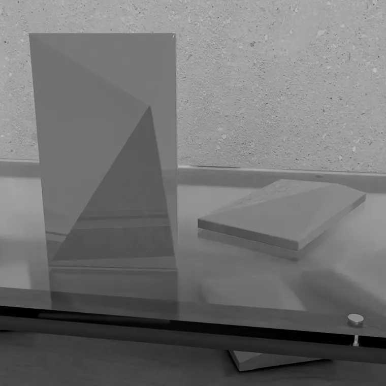Render of the assembled white ACM piece on a black background