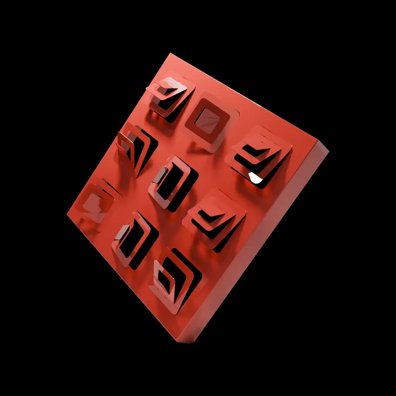 Perforated ACM panel in red, on a black background