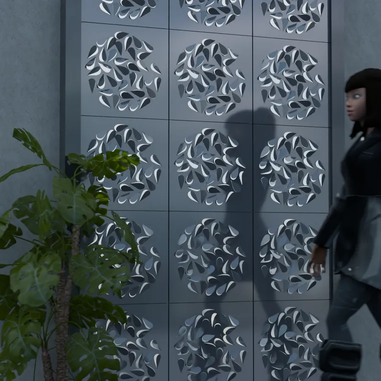 Pattern 1 from the perforated ACM pack, applied to a wall panel