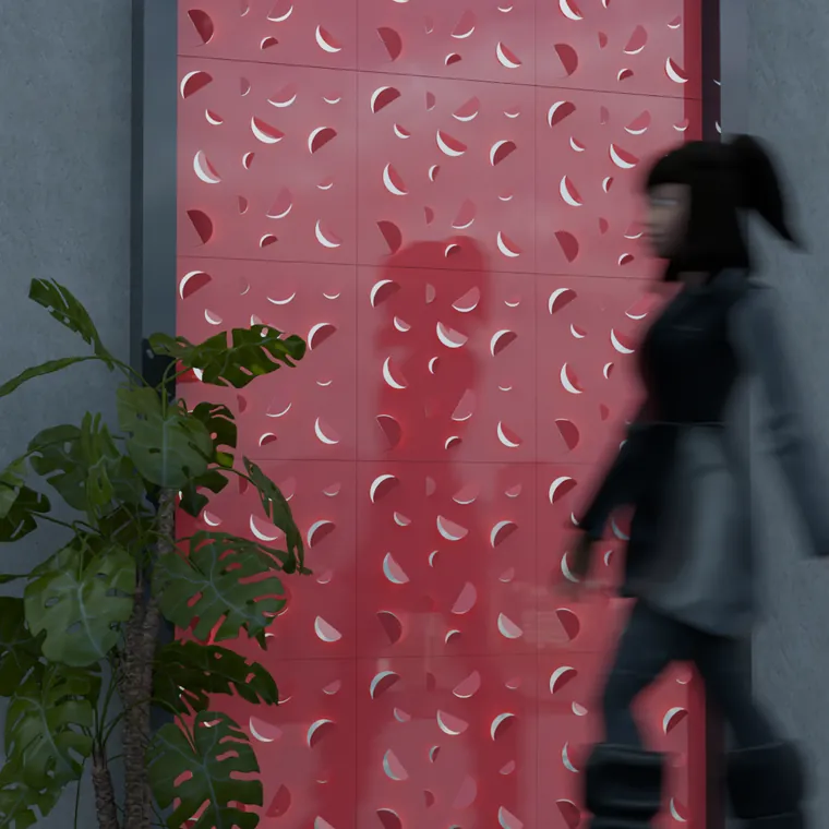 Pattern 2 from the perforated ACM pack, applied to a wall panel