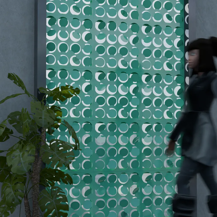 Pattern 3 from the perforated ACM pack, applied to a wall panel