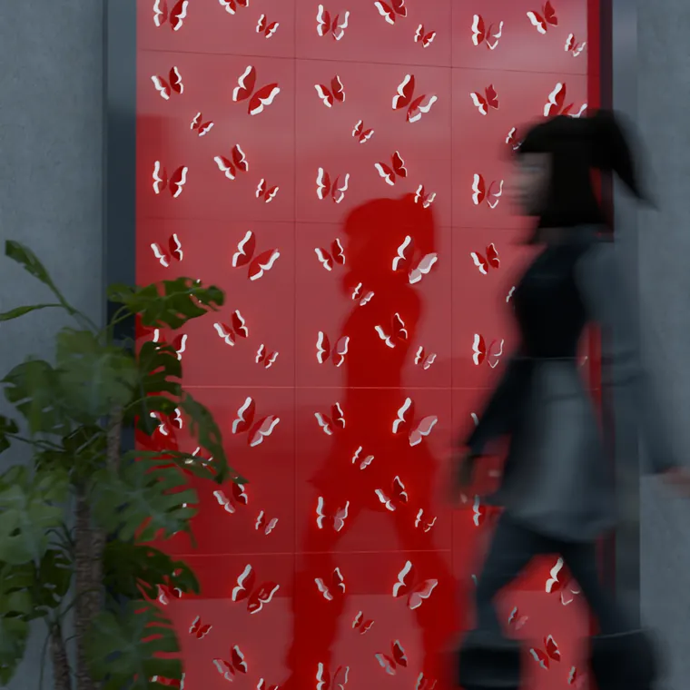 Pattern 7 from the perforated ACM pack, applied to a wall panel