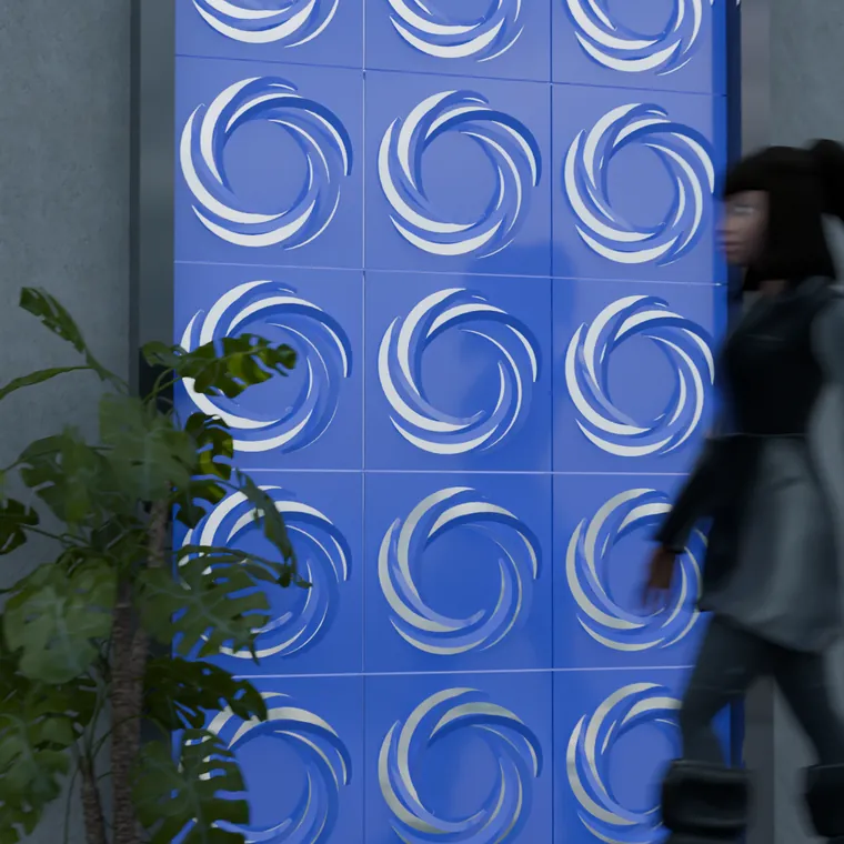 Pattern 8 from the perforated ACM pack, applied to a wall panel