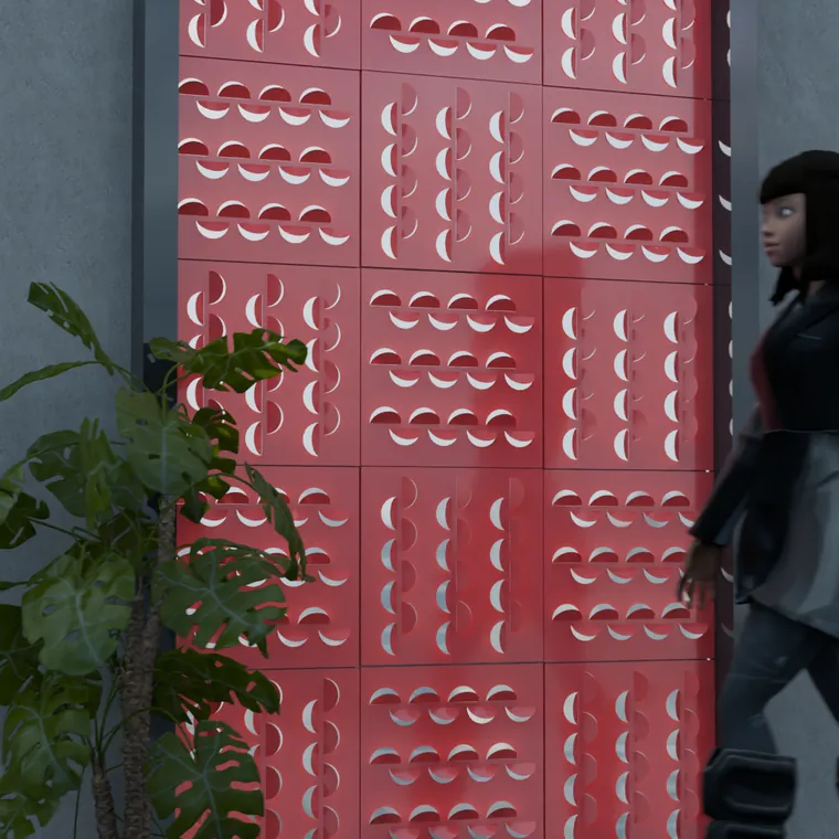 Pattern 9 from the perforated ACM pack, applied to a wall panel