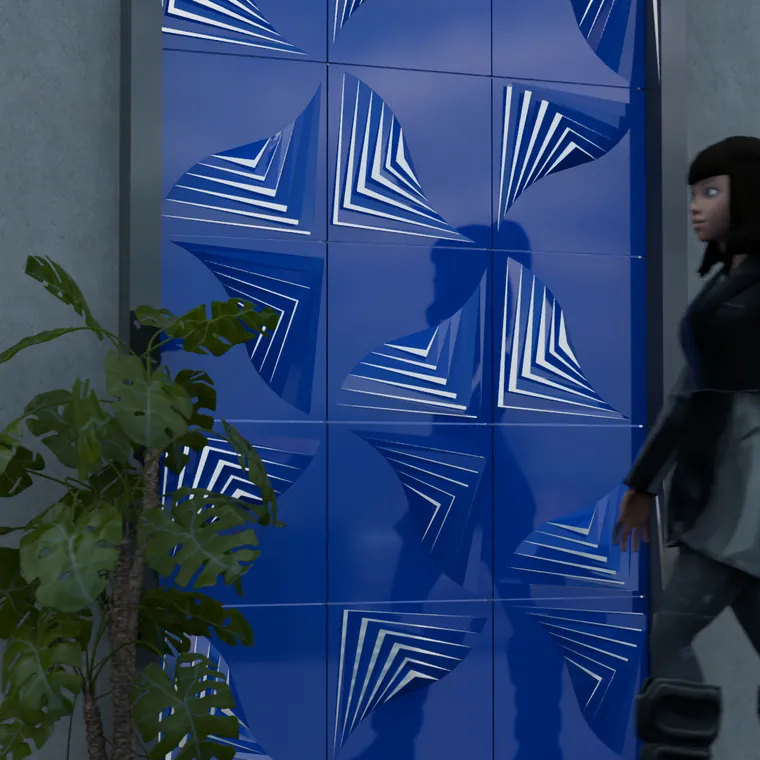 Pattern 10 from the perforated ACM pack, applied to a wall panel