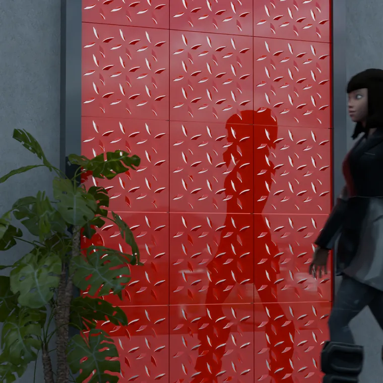 Pattern 13 from the perforated ACM pack, applied to a wall panel