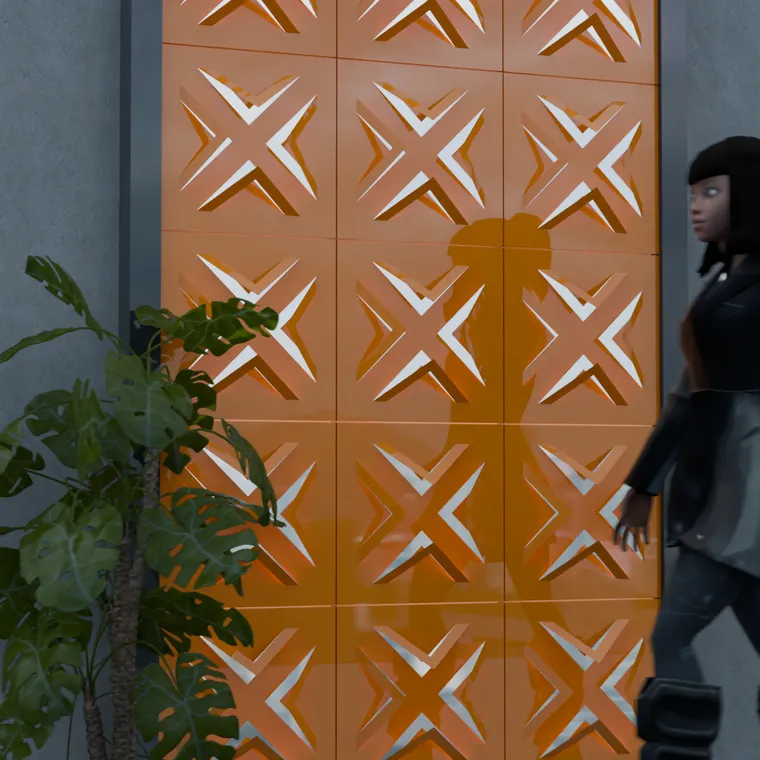 Pattern 14 from the perforated ACM pack, applied to a wall panel