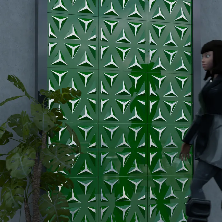 Pattern 15 from the perforated ACM pack, applied to a wall panel