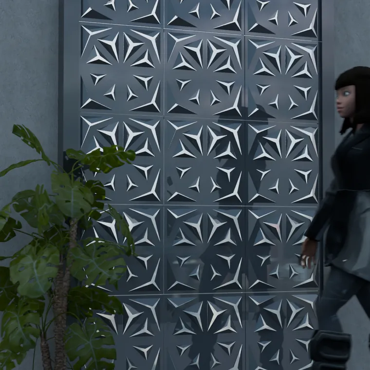 Pattern 16 from the perforated ACM pack, applied to a wall panel