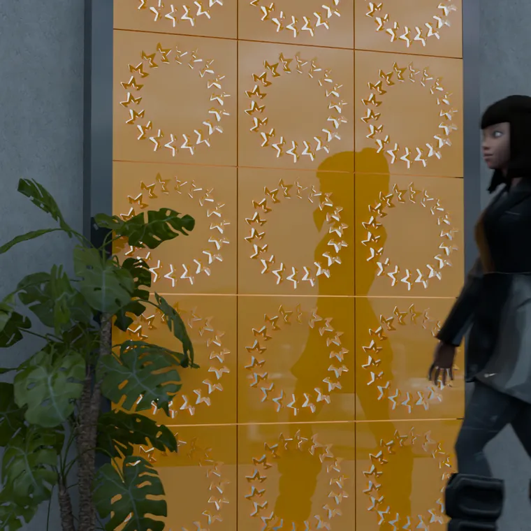 Pattern 17 from the perforated ACM pack, applied to a wall panel