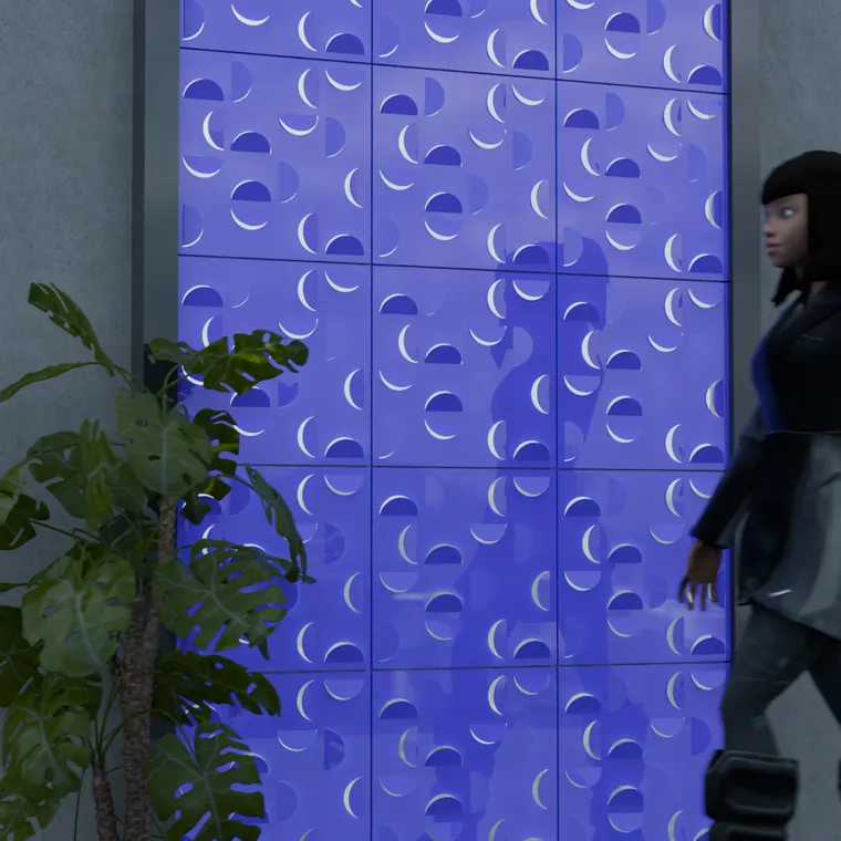 Pattern 18 from the perforated ACM pack, applied to a wall panel