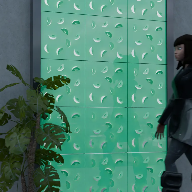 Pattern 19 from the perforated ACM pack, applied to a wall panel