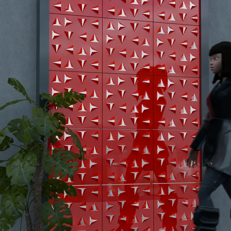 Pattern 20 from the perforated ACM pack, applied to a wall panel