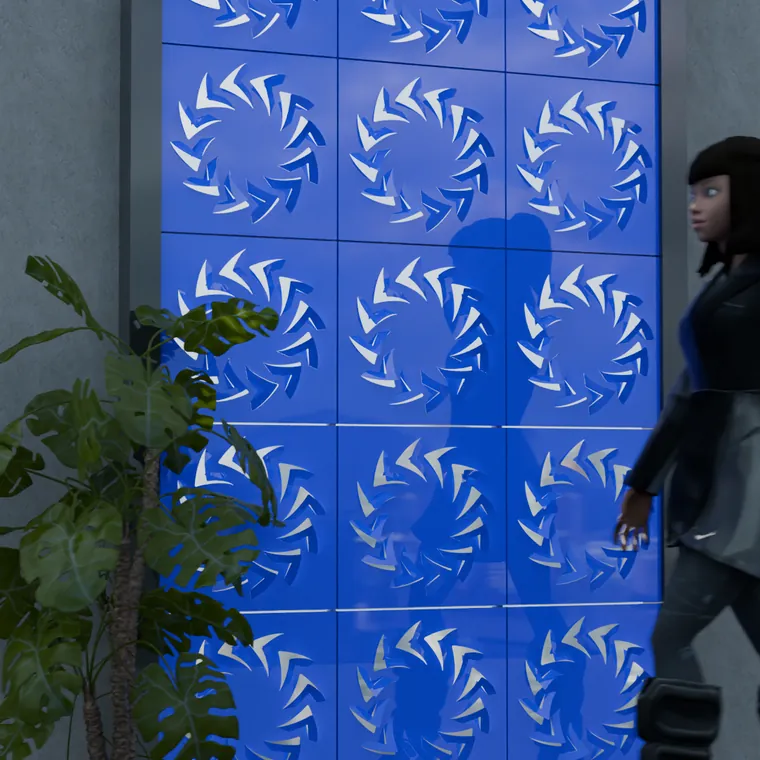 Pattern 21 from the perforated ACM pack, applied to a wall panel