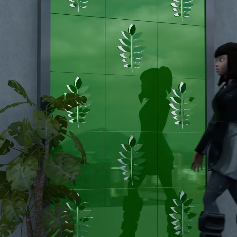 Pattern 23 from the perforated ACM pack, applied to a wall panel