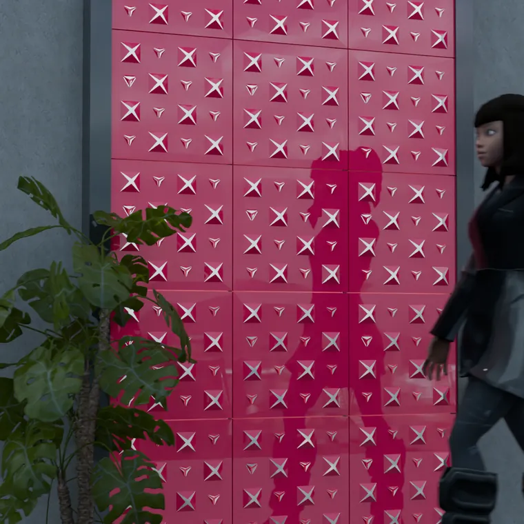 Pattern 24 from the perforated ACM pack, applied to a wall panel