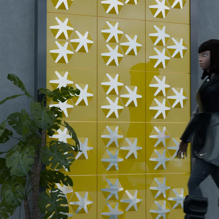 Pattern 26 from the perforated ACM pack, applied to a wall panel