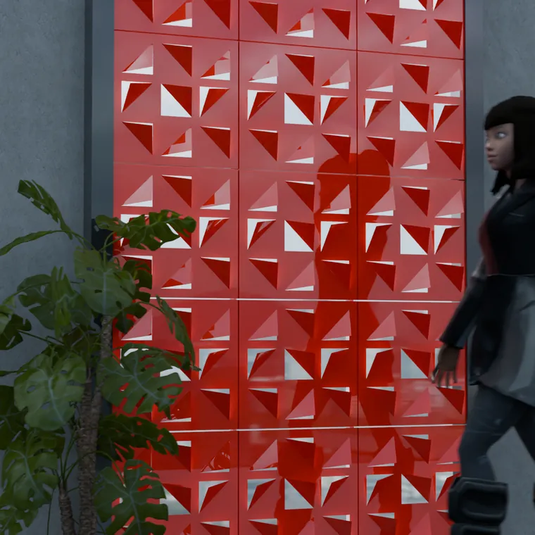 Pattern 27 from the perforated ACM pack, applied to a wall panel