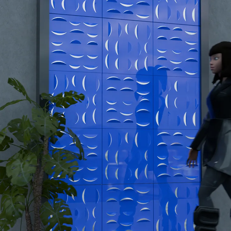Pattern 29 from the perforated ACM pack, applied to a wall panel