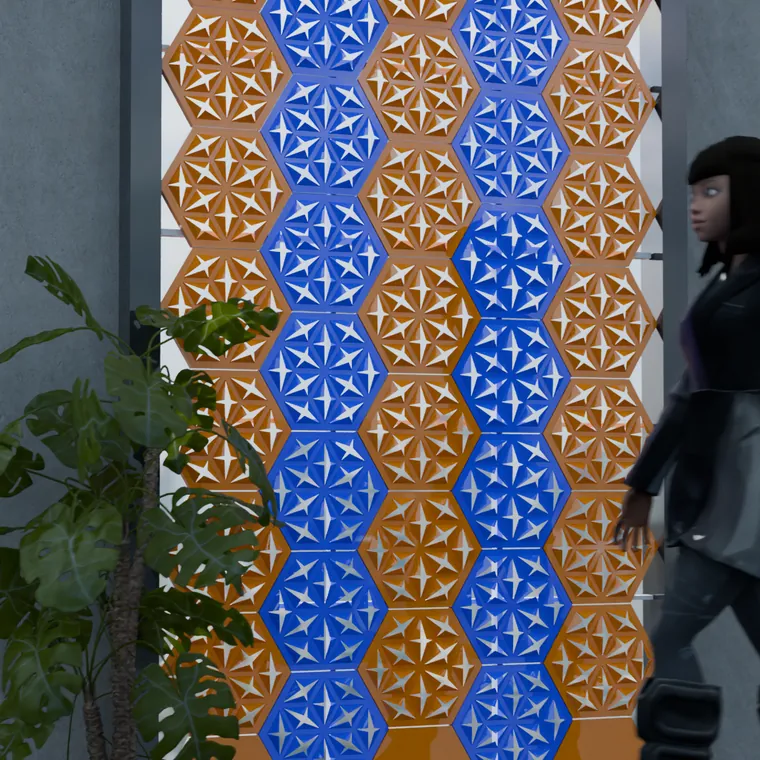 Pattern 30 from the perforated ACM pack, applied to a wall panel