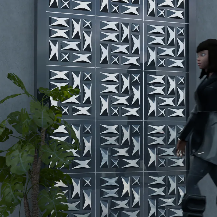 Pattern 31 from the perforated ACM pack, applied to a wall panel