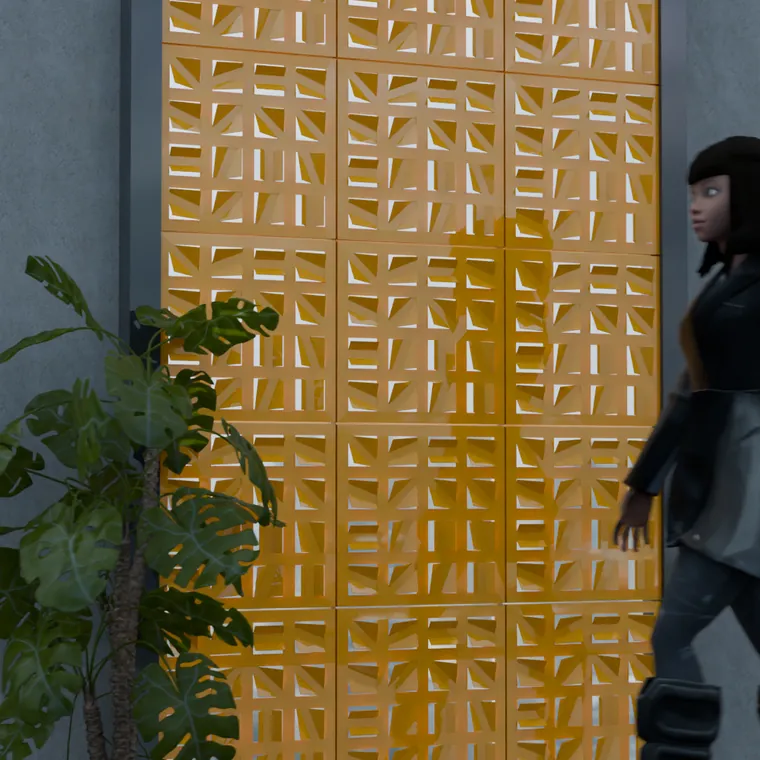 Pattern 32 from the perforated ACM pack, applied to a wall panel