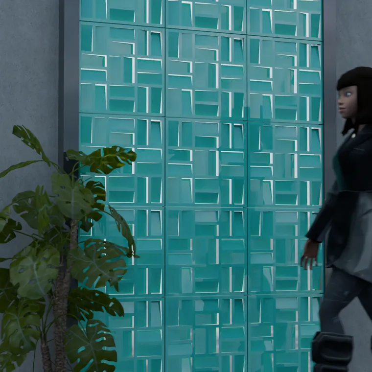 Pattern 33 from the perforated ACM pack, applied to a wall panel