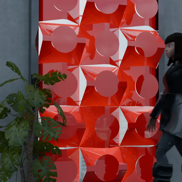 Pattern 35 from the perforated ACM pack, applied to a wall panel